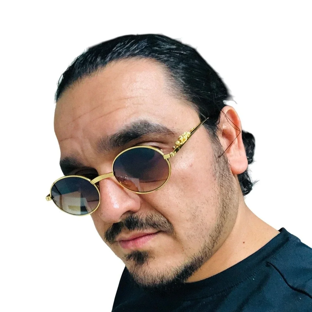 Oval Sunglasses Gold Frame Dragon Accents Fashion Shades Men Street Wear Hip Hop